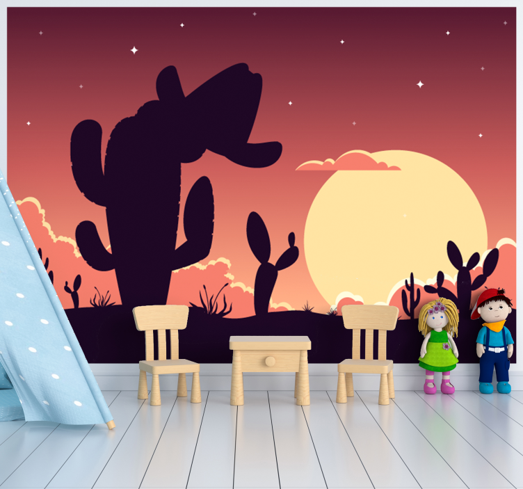Cactus Sunset Silhouette childrens wall mural - TenStickers