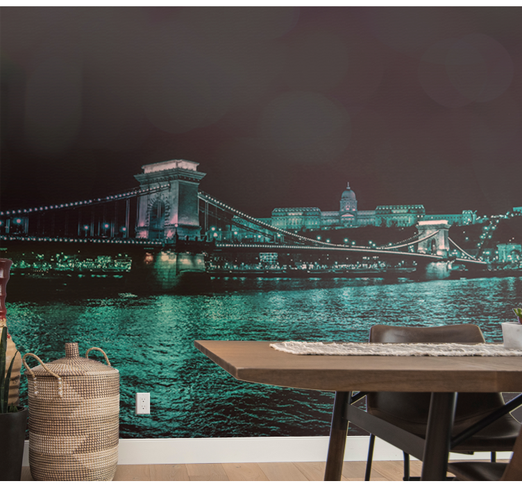 City wall mural chain bridge night scene - TenStickers