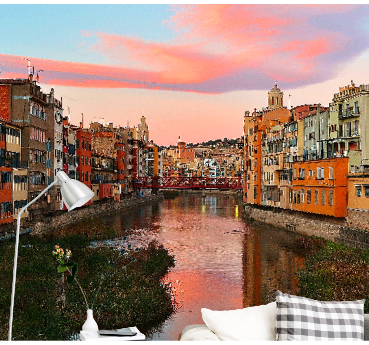 City wall mural girona river sunset - TenStickers