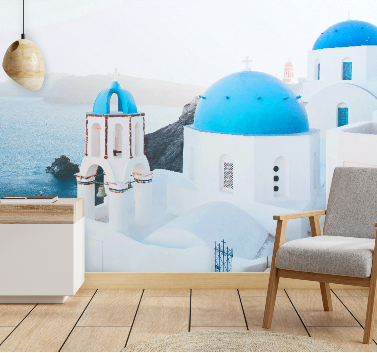City wall mural santorini coastal views - TenStickers