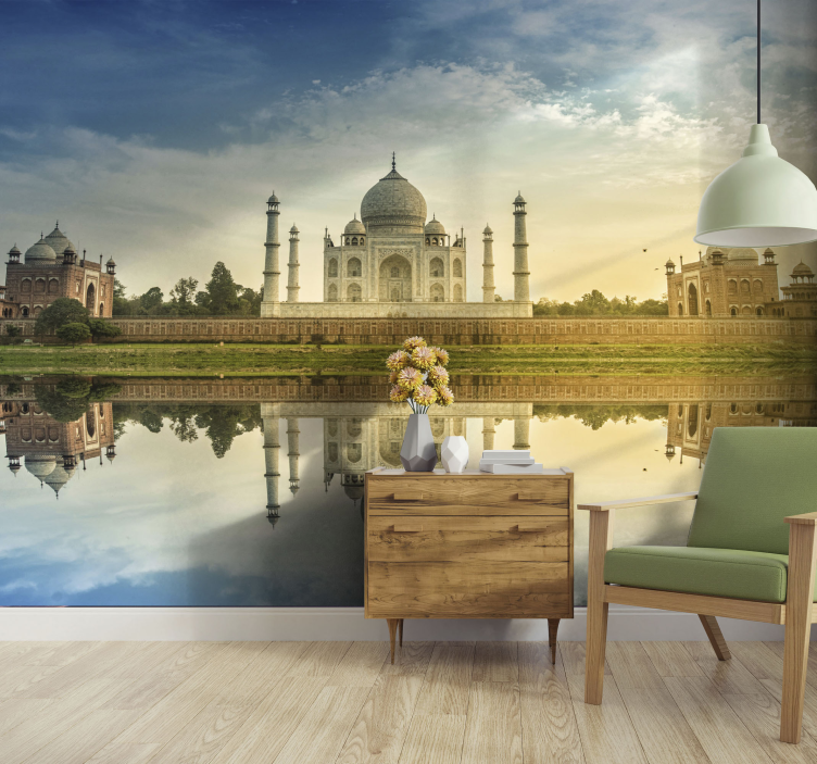 City wall mural taj mahal reflection - TenStickers