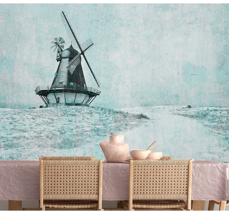 City wall mural windmill landscape view - TenStickers