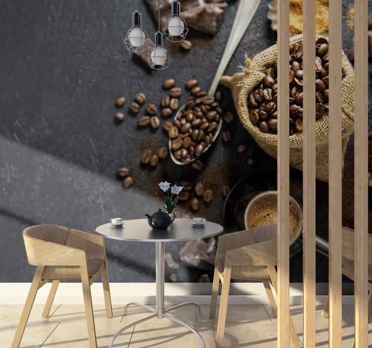 Coffee beans and accessories wall mural kitchen - TenStickers