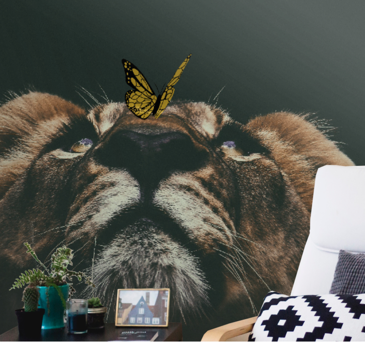 Cub with butterfly lion wall mural - TenStickers