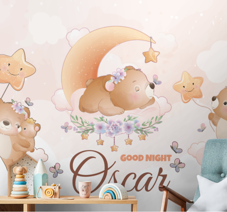 Cute bear for boy with name Nursery Mural - TenStickers