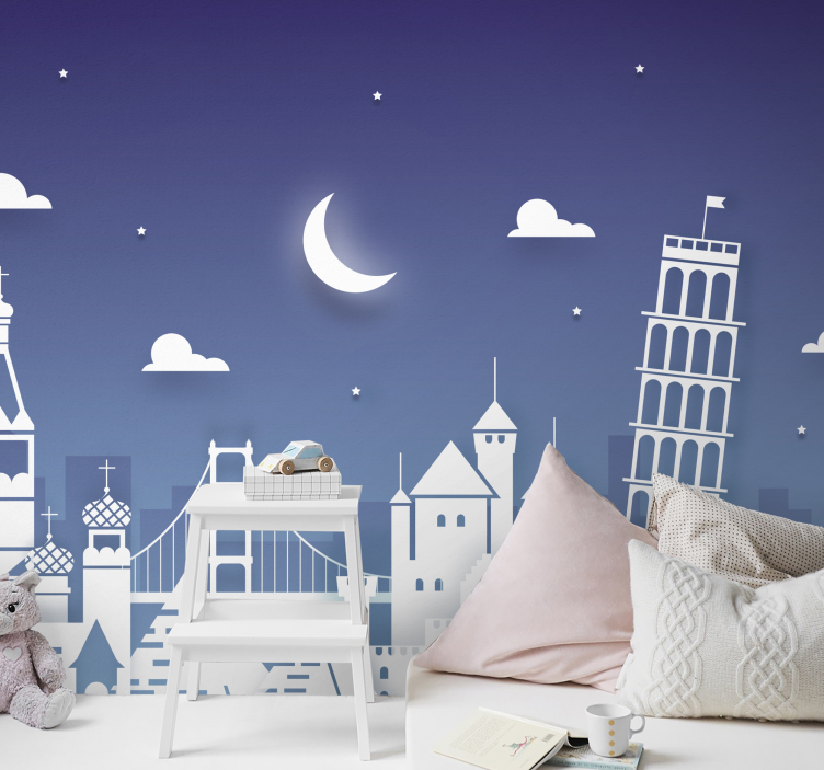 Famous Landmarks Silhouette city wall mural - TenStickers