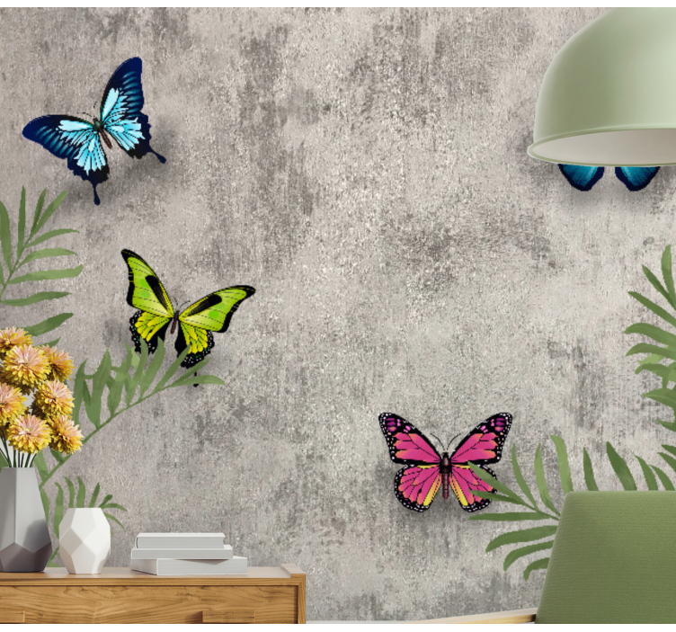 Flower wall mural butterflies and leaves design - TenStickers