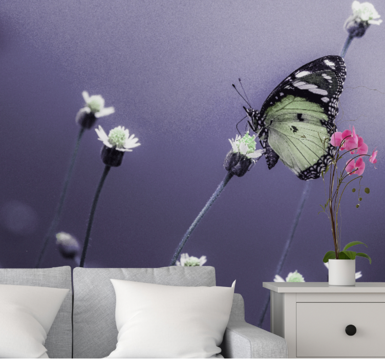 Flower wall mural butterfly on flowers - TenStickers