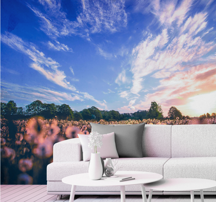 Flower wall mural dandelion field serenity - TenStickers