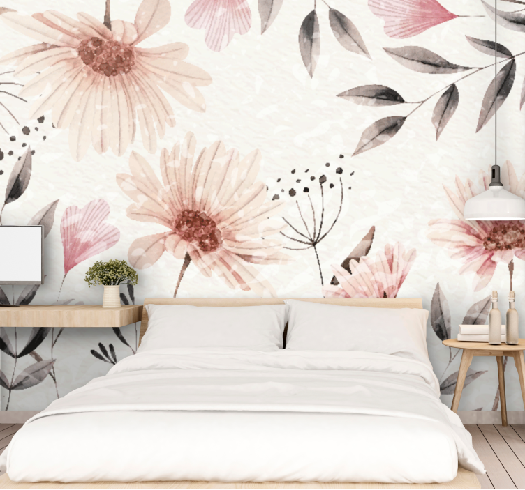 Flower wall mural floral pink design - TenStickers