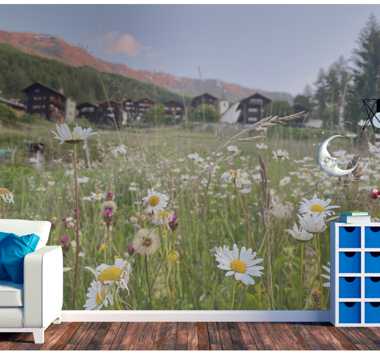 Flower wall mural flowering meadow view - TenStickers