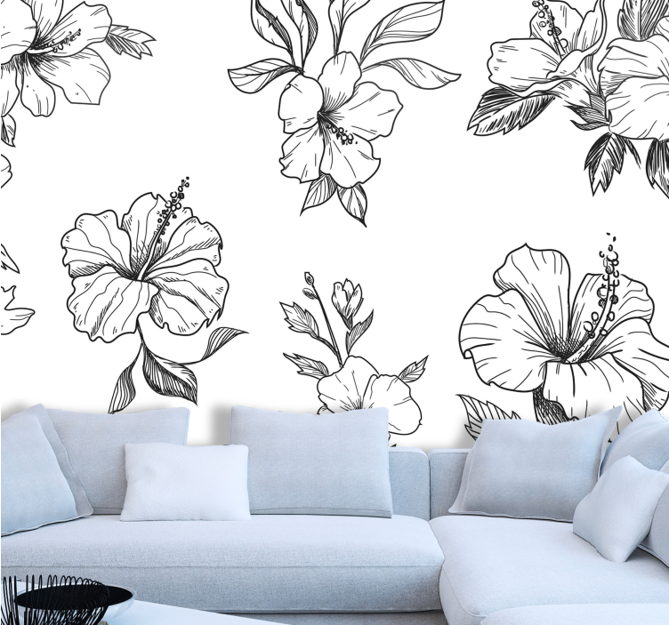 Flower wall mural hibiscus floral designs - TenStickers