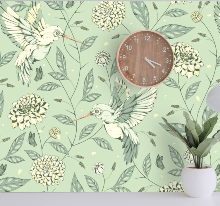 Flower wall mural hummingbirds among blooms - TenStickers