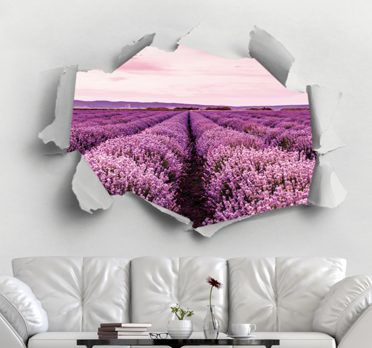 Flower wall mural lavender field view - TenStickers
