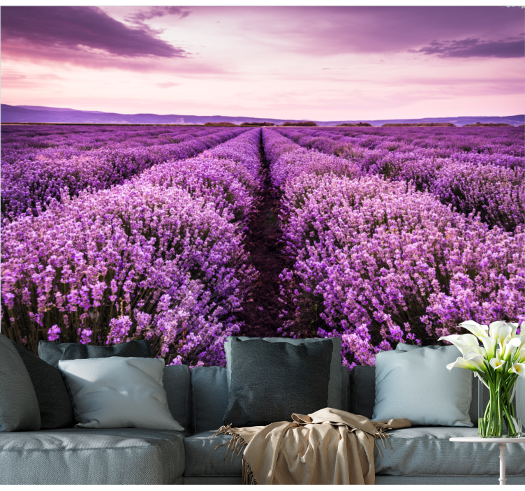 Flower wall mural lavender meadow serenity - TenStickers