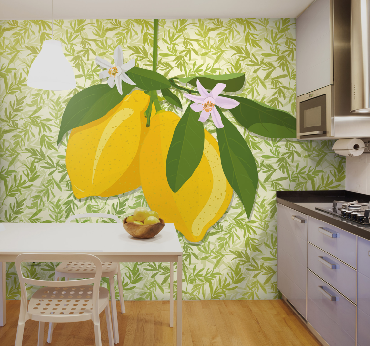 Flower wall mural lemon branch blossom - TenStickers