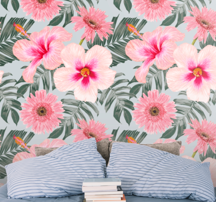 Flower wall mural pink floral design - TenStickers