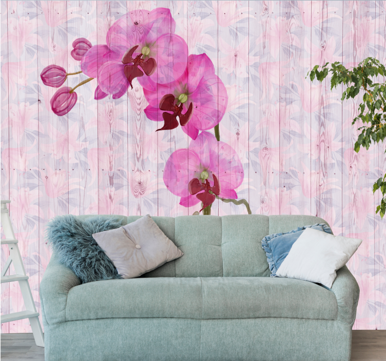 Flower wall mural pink orchid blooms - TenStickers