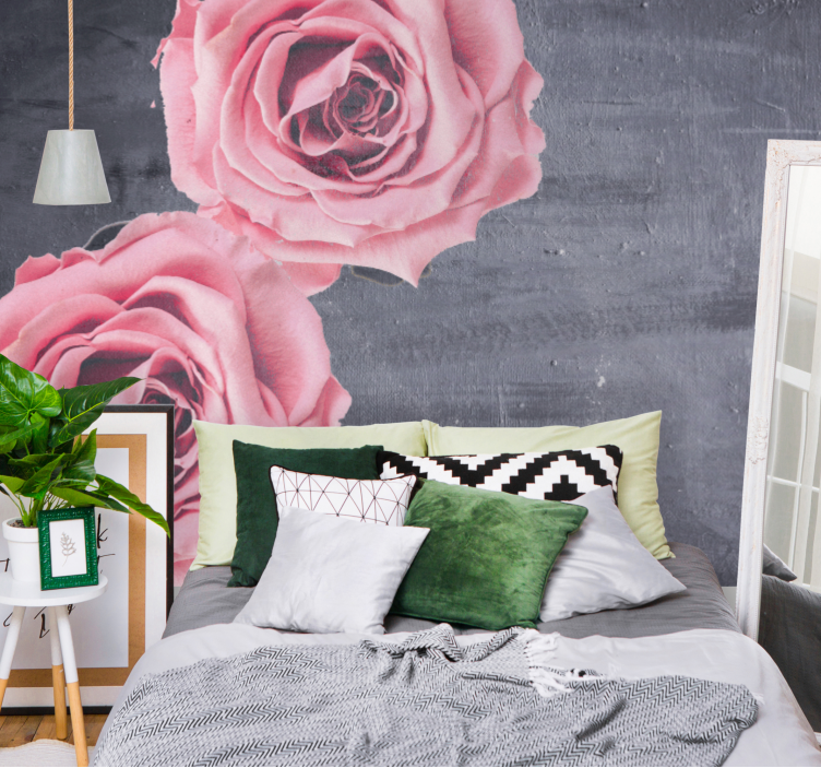 Flower wall mural pink roses detail - TenStickers