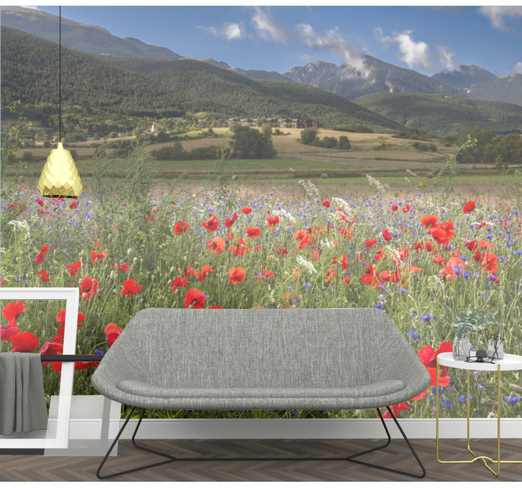 Flower wall mural poppy meadow scene - TenStickers