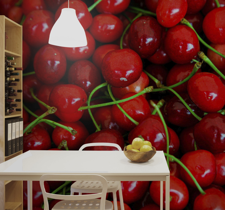 Flower wall mural ripe cherry clusters - TenStickers