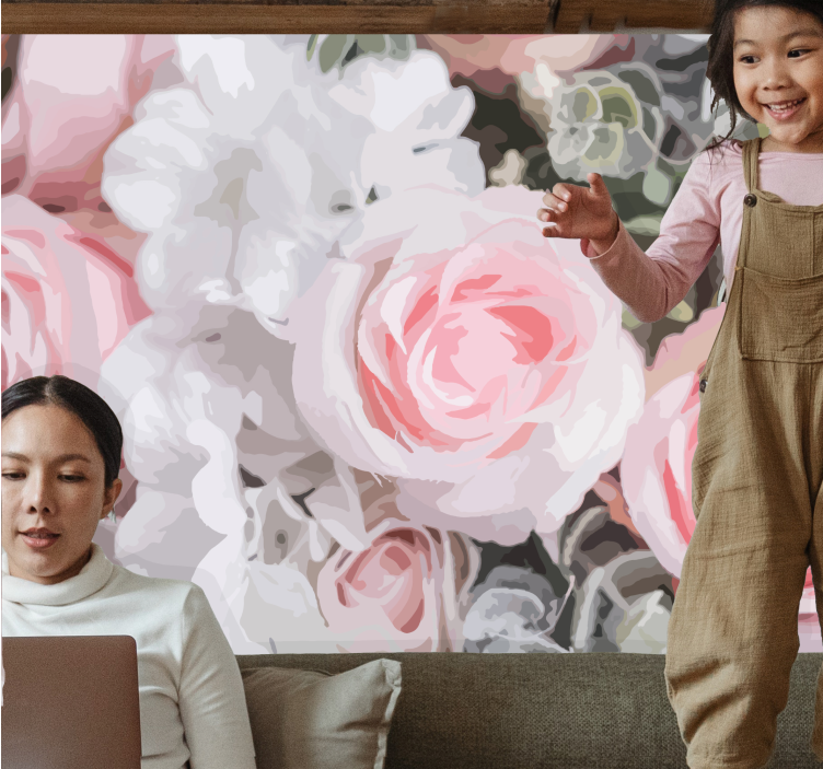 Flower wall mural romantic pink roses - TenStickers