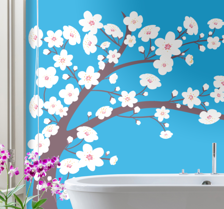 Flower wall mural sakura blossom branch - TenStickers