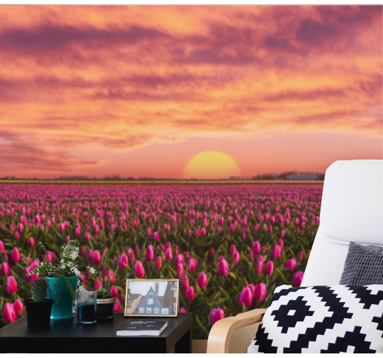 Flower wall mural tulip field at sunset - TenStickers