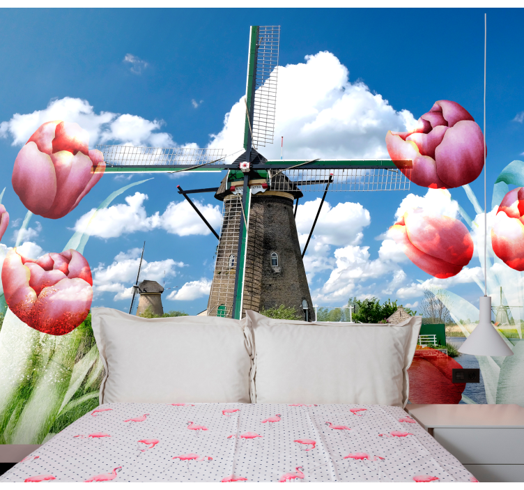 Flower wall mural tulips and windmill - TenStickers