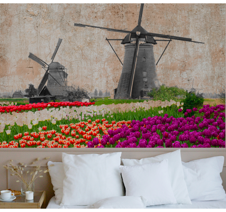 Flower wall mural vibrant tulip meadow - TenStickers