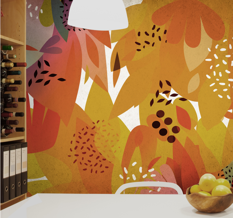 Flower wall mural with lively leaf patterns - TenStickers