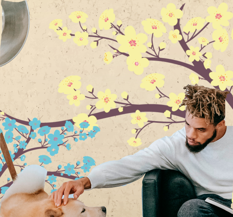 Flower wall mural yellow blossom branches - TenStickers