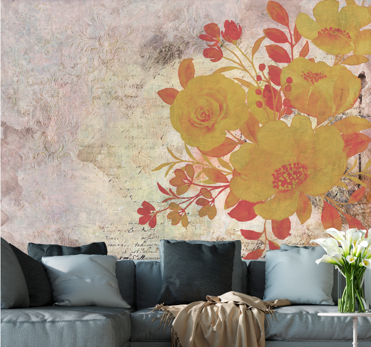 Flower wall mural yellow floral arrangement - TenStickers
