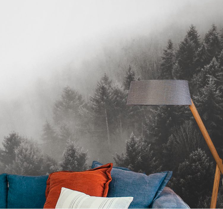 Forest wall mural misty pine landscape - TenStickers