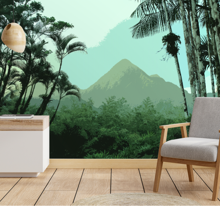 Forest wall mural mountain jungle vista - TenStickers