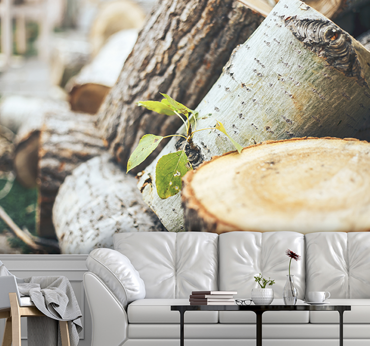 Forest wall mural wood logs display - TenStickers