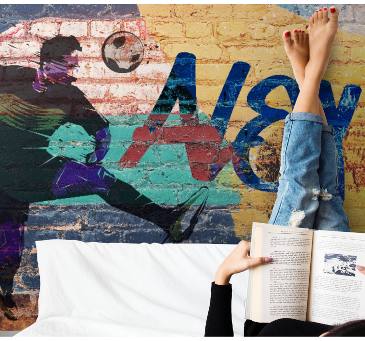 Graffiti wall mural soccer player in action - TenStickers