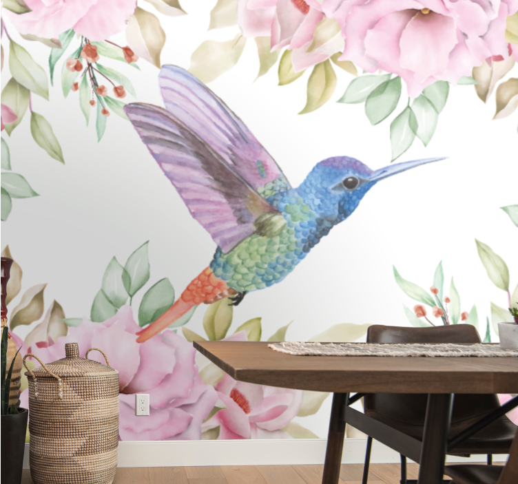 Hummingbird among blossoms flower wall mural - TenStickers