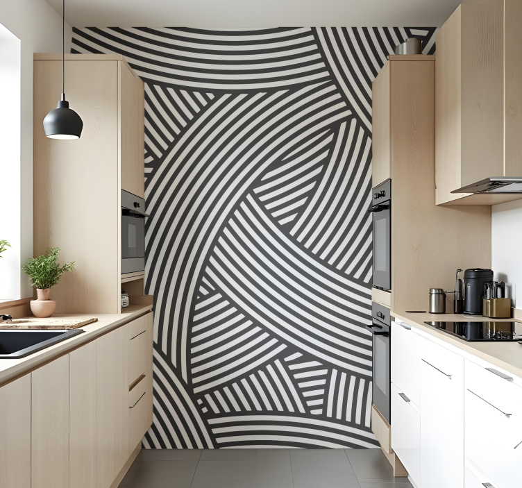 Interlacing black and white lines wall mural kitchen - TenStickers