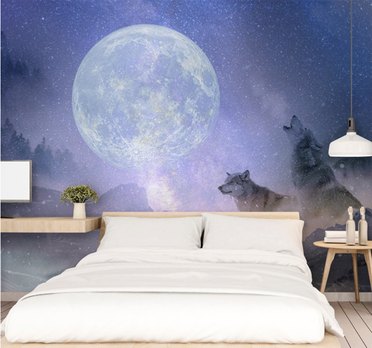 Jungle wall mural of majestic moonlit wolves - TenStickers