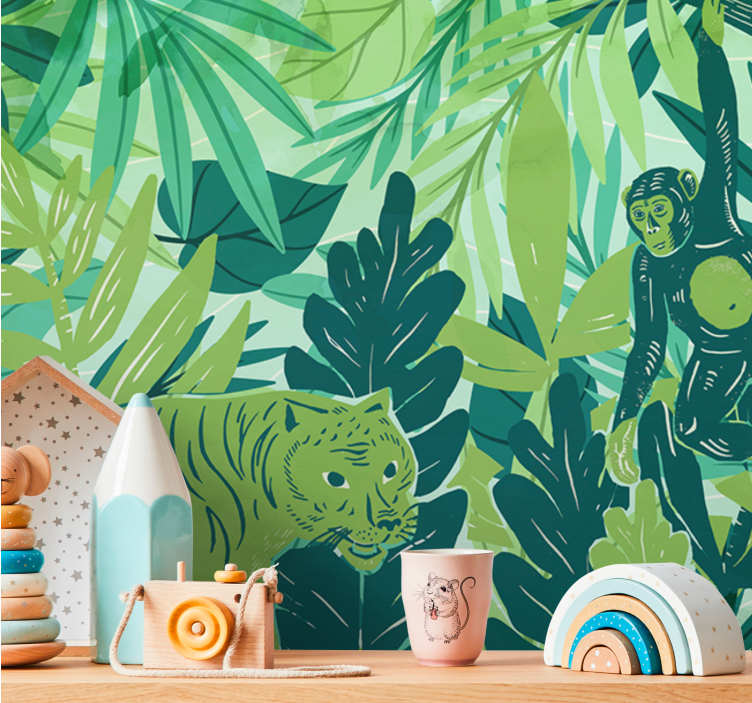 Jungle wall mural tropical animal adventure - TenStickers