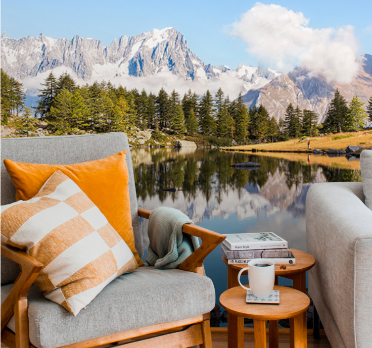 Landscape wall mural mountain reflection scene - TenStickers