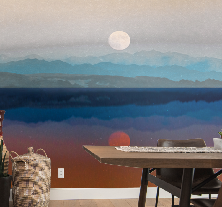Landscape wall mural mountain sunset reflection - TenStickers