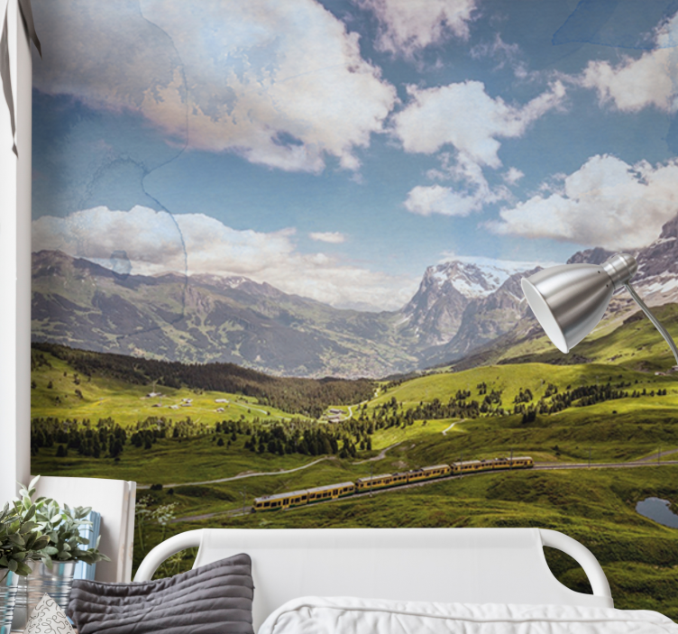 Landscape wall mural mountain train adventure - TenStickers