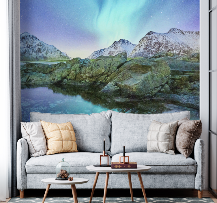 Landscape wall mural northern lights reflection - TenStickers