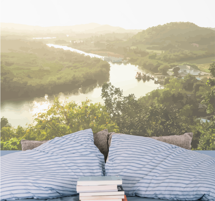 Landscape wall mural serene river scene - TenStickers