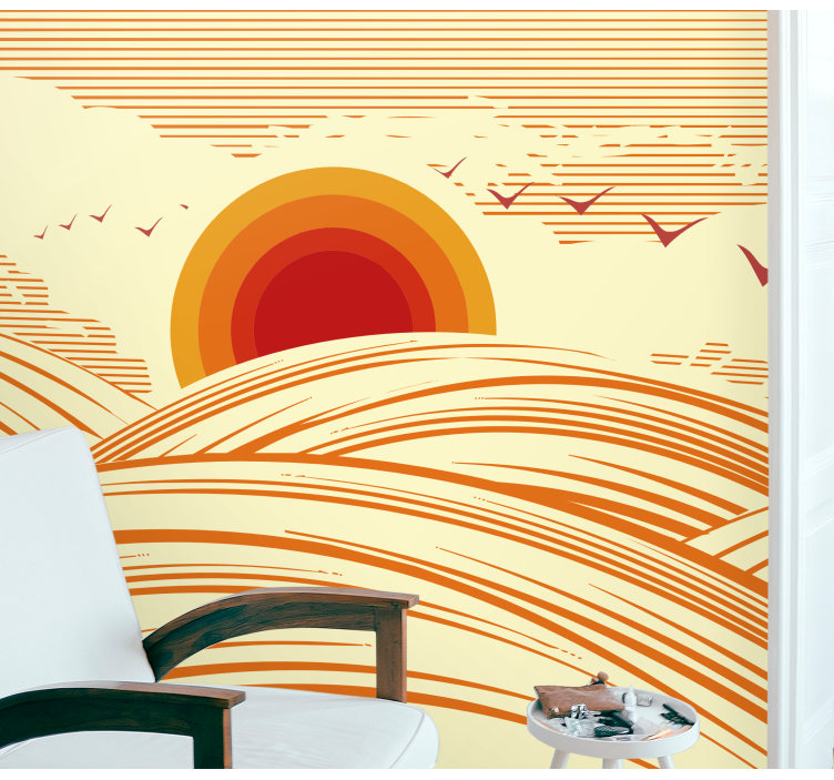 Landscape wall mural setting sun horizon - TenStickers