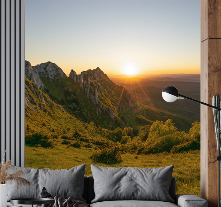 Landscape wall mural sunset over mountains - TenStickers