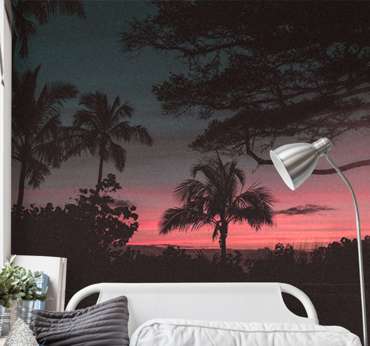 Landscape wall mural tropical sunset silhouette - TenStickers