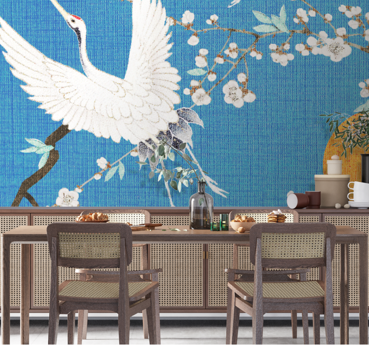 Lion wall mural graceful crane blossoms - TenStickers